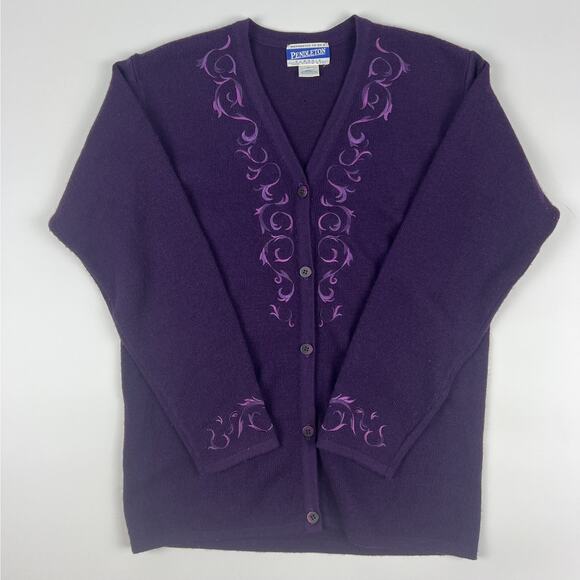 Vintage Pendleton Purple Embroidered 100% Wool Cardigan Women’s Small - Picture 1 of 11